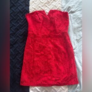 She + Sky Red Lace Mini Dress